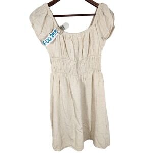 Sim and Sam‎ Natural Rayon Linen Mini Dress Short Sleeve Ruched Bodice Size M